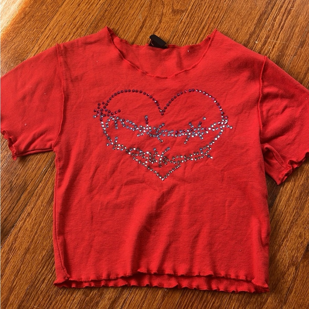 Red rhinestone crop top #y2k #2000s